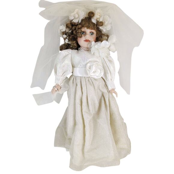 Vtg 90s DanDee Collector's Choice Bisque Bride Porcelain Doll Creepy Victorian - Picture 1 of 7